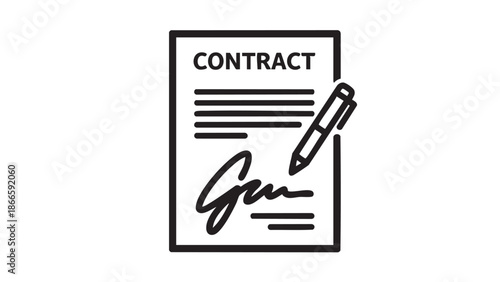A contract document with a signature and pen illustration