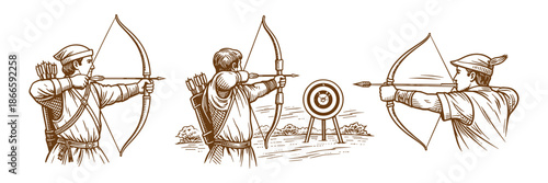 Medieval Archery Training with Target – Historical Warrior Skill and Accuracy Concept, Vintage Style Vector Illustration