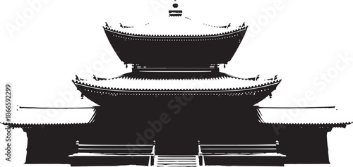 Traditional chinese temple architecture with a striking black silhouette