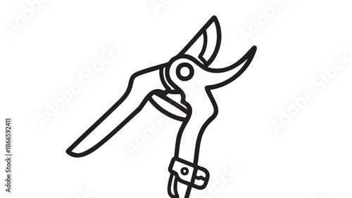 A simple line drawing of pruning shears against a plain white background