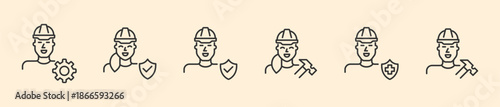 Professional Trade and Industrial Safety Icon Set, Minimalist Line Art Vector for Certified Construction Workers, Verified Engineering Specialists, Technical Maintenance Experts, and Industrial Site
