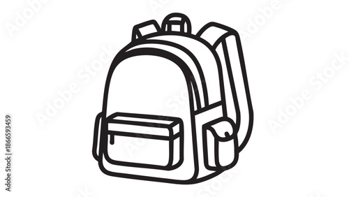 Simple black and white illustration of a backpack on a white background