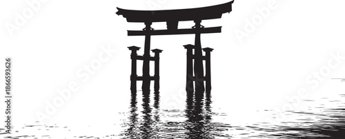 Traditional japanese torii gate standing in water a striking silhouette