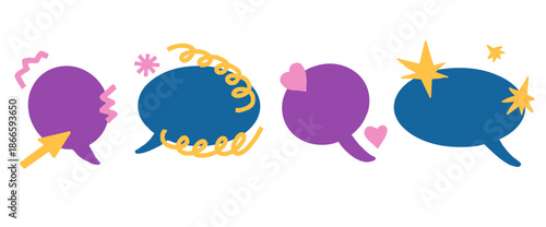 Speech bubbles set. Abstract irregular paper cutout dialogue figures. Blank freeform text boxes elements. Vector callout design with arrow, heart, stars set isolated no background.