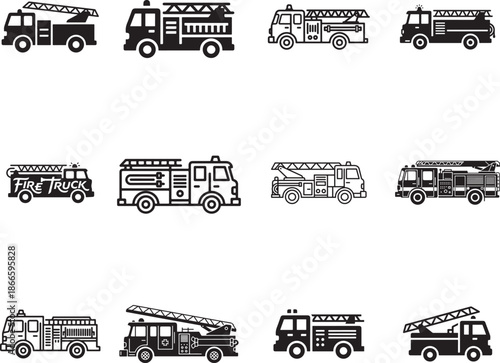 Fire Truck Silhouette on White Background