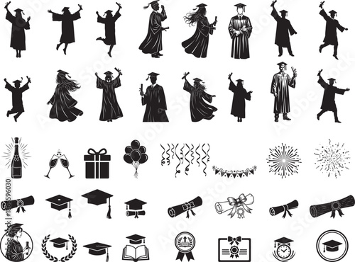 Graduation Cap Silhouette on White Background