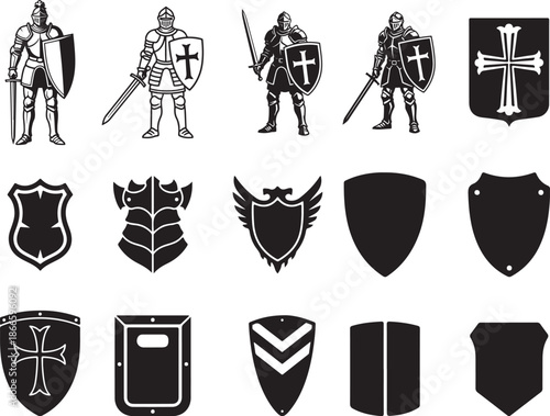 Knight with Shield Silhouette on White Background