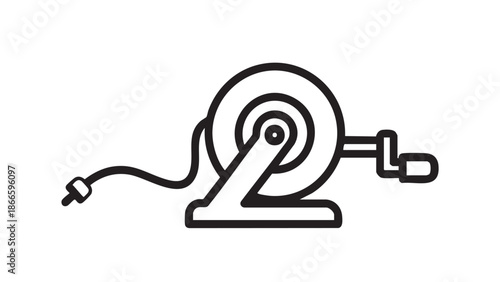 A black outline illustration of an electric winch on a white background