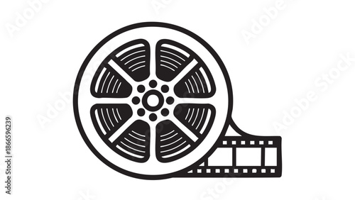 A film reel and strip illustration on a plain white background viewed from the front