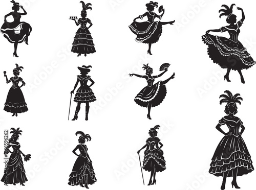 Saloon Girl Silhouette on White Background