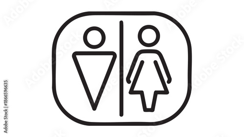 Simple black and white sign indicating public restroom facilities for men and women