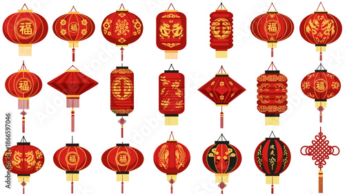 Collection of traditional chinese red lanterns