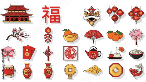 Collection of chinese new year icons and symbols