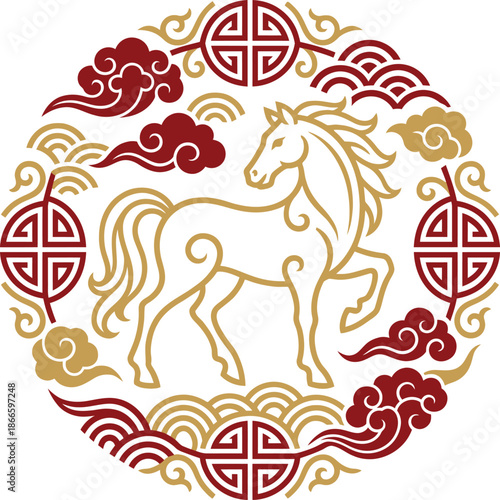 Decorative Stylized Horse Roundel for Spring Festival 2026