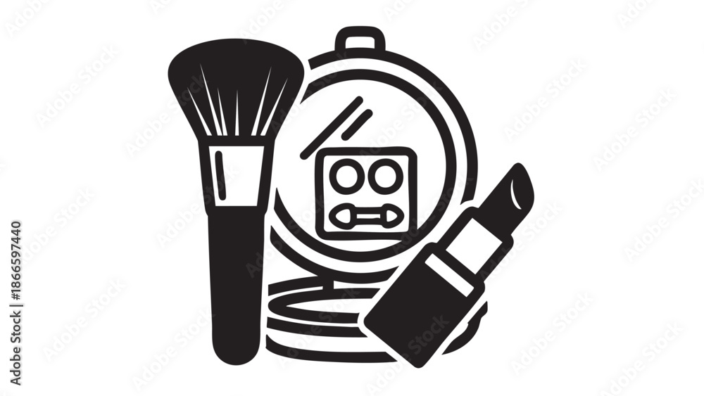 Fototapeta premium Makeup brush and lipstick on a cosmetic bag illustration