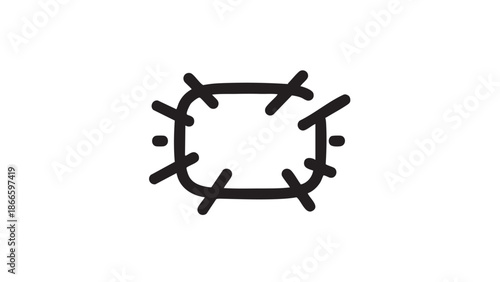 A simple black line drawing of a rounded square shape with intersecting lines on a white background viewed from directly above