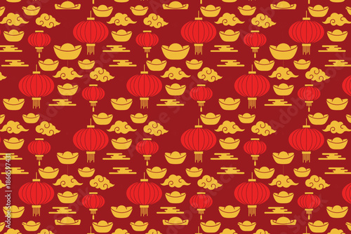Dense Red and Gold Seamless Pattern for Lunar New Year 2026