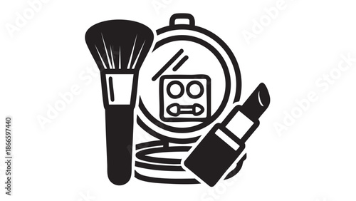 Makeup brush and lipstick on a cosmetic bag illustration