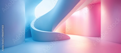Abstract architectural structure with smooth curves and pastel color gradients
