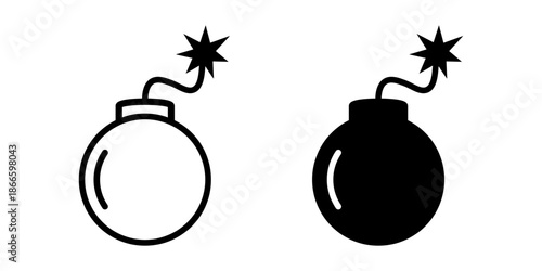 Bomb with Burning Fuse Icon Set, Danger and Warning Symbols