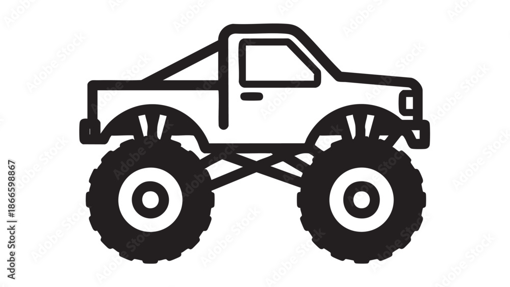Obraz premium A large monster truck illustration on a white background viewed from the side