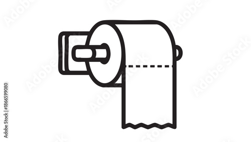 Simple black and white illustration of a toilet paper roll on a holder