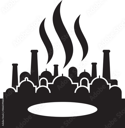 Industrial city silhouette with smoking chimneys factory pollution smog and environmental issue