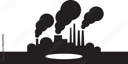 Industrial factory silhouette with smoking chimneys representing pollution and emissions