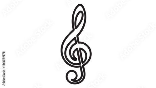 A minimalist illustration of a treble clef symbol on a plain white background viewed from a straightforward perspective