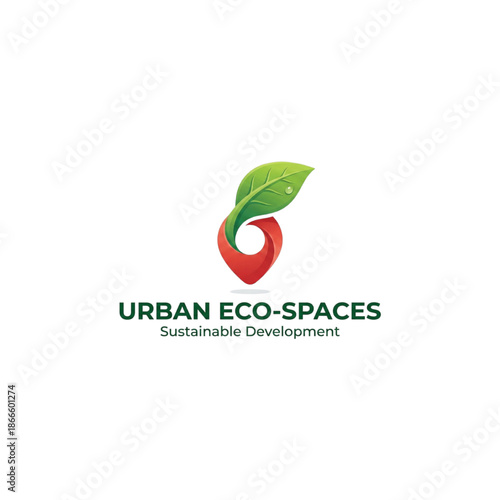 Urban eco friendly sustainable development logo with green leaf