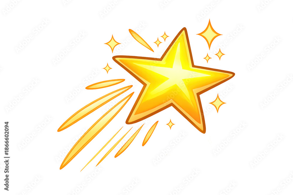 Obraz premium Golden comet star shooting across sky with glittering sparkle and glowing light, transparent background