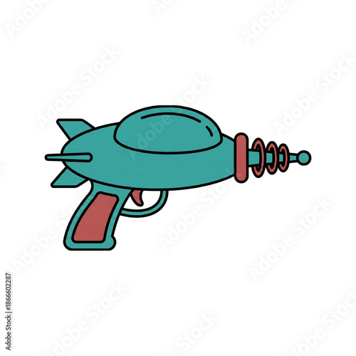 Teal and red cartoon ray gun for futuristic or playful designs