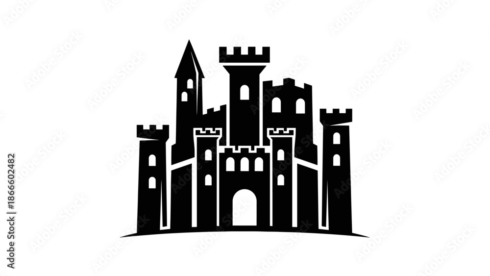 Obraz premium Modern Black Medieval Castle Silhouette Logo Icon
