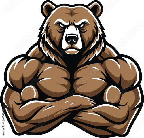 A powerful grizzly bear illustration with muscular build and a fierce expression