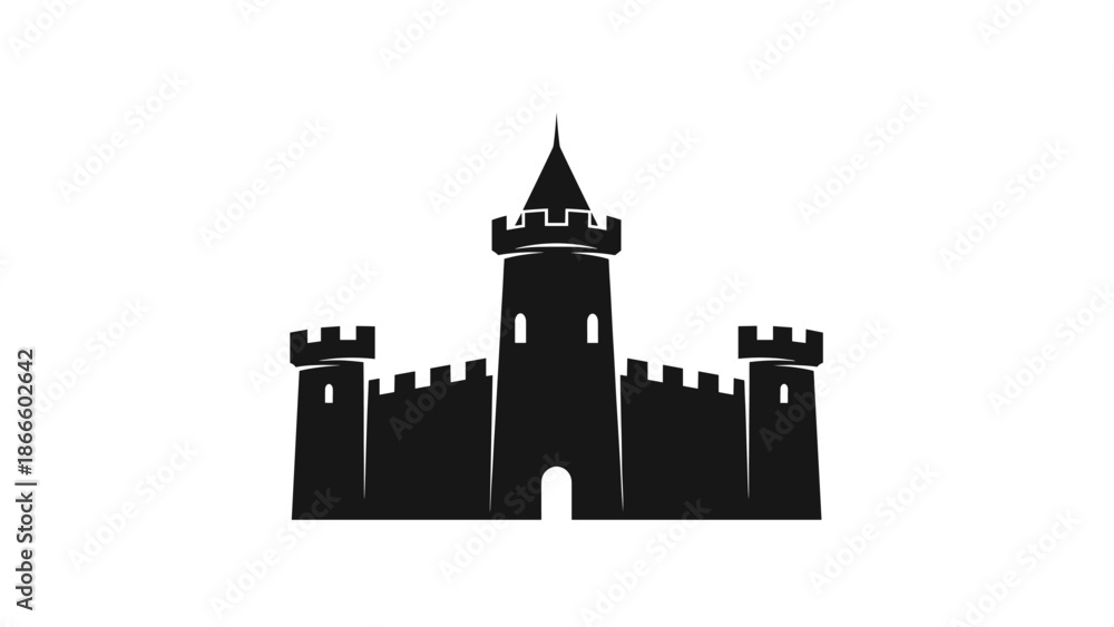 Fototapeta premium Stylized Black Medieval Castle Silhouette Icon Logo on White