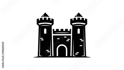 Minimalist Black Castle Icon with Two Towers and Gate
