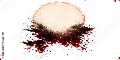 A grunge baseball poster design featuring a red paint splash and ink splatter texture with a vector illustration of a cap and blood stain art
