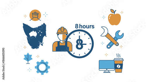 Worker with clock and tools in Tasmania