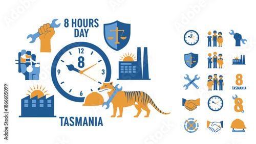 Tasmanian eight hour day celebration with workers and tools