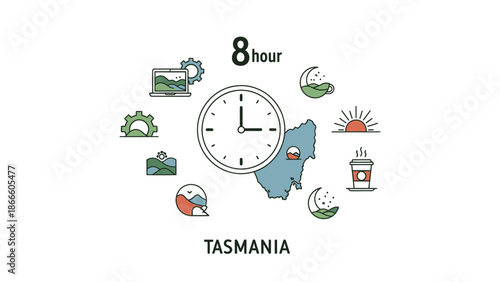 Clock with around it showing daily activities in Tasmania routine