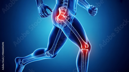 Illustration of human skeletal system highlighting joint pain
