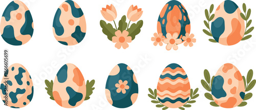Colorful easter eggs and flowers on for spring decoration