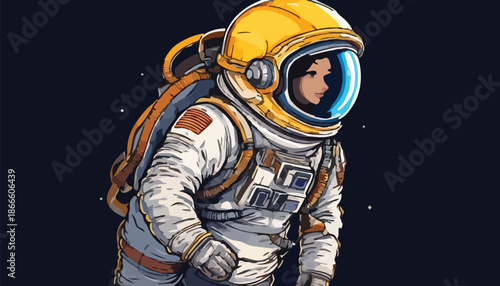 Astronaut in Space Suit with Yellow Helmet and Backpack.