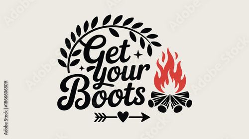 Get your boots design featuring a rustic campfire and decorative arrow for outdoor adventure Vector