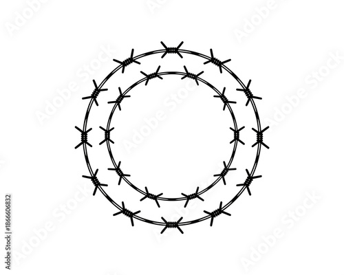 A minimalist barbed wire circle illustration in a flat design style