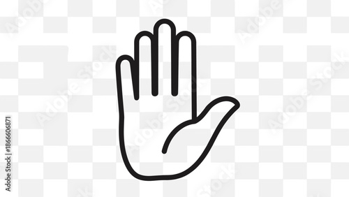 Stop Hand Icon - Warning Refusal Halt Gesture - Simple Black Outline Vector.
