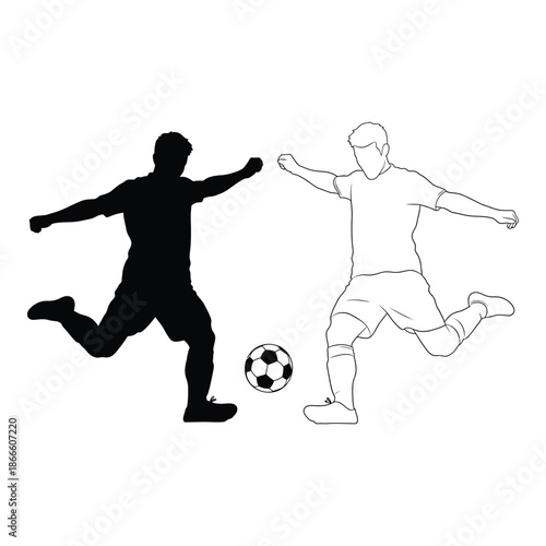 A soccer player in action depicted with both a silhouette and outline