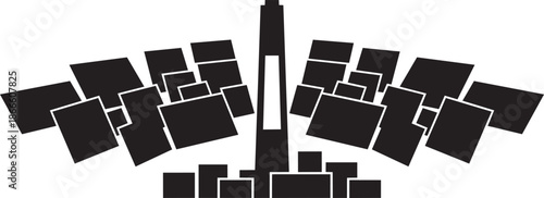 Solar power plant panels surrounding central thermal tower for renewable clean energy project