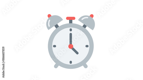 Flat Design Alarm Clock Icon - Time Wake Up Reminder Deadline Symbol.