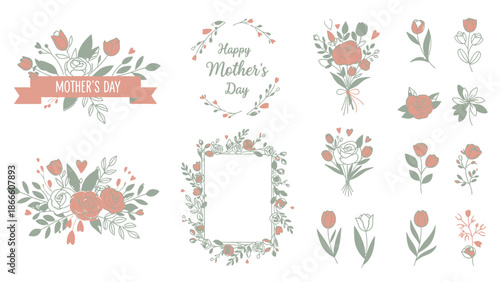 HandDrawn Watercolor MotherDay Floral Banners Greeting